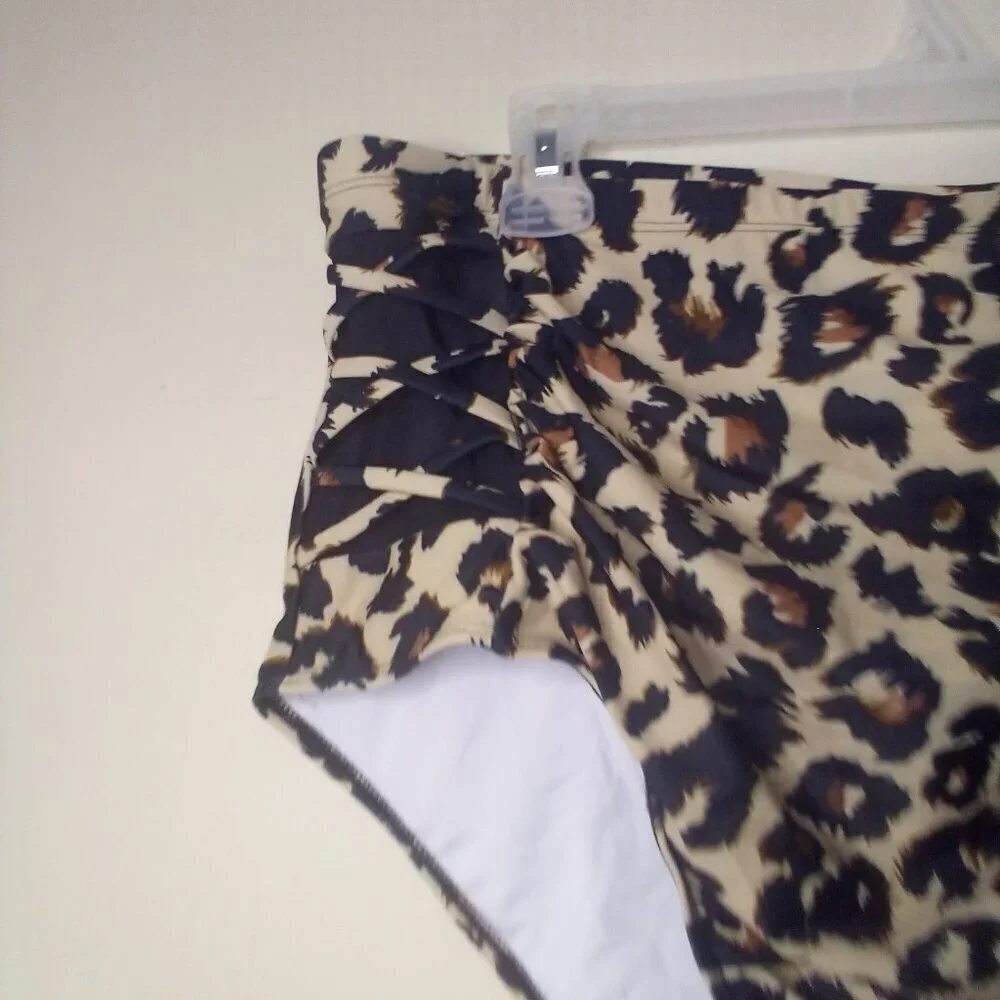 Swim Bottoms Women 20W Animal Print Side Cut-Out Unbranded Brown Black